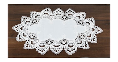 White European Lace and Antique Jacquard Fabric Peacock Tail Lace Place mat, Doily, End Table Cover (13Wx20L)