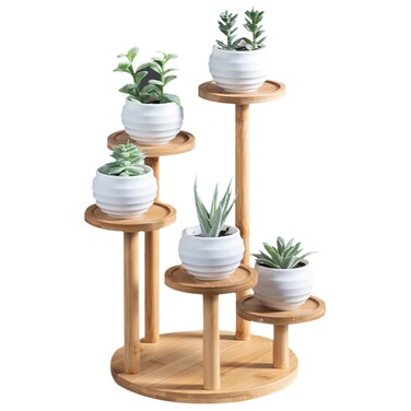 OLizee&Acirc;&reg; 5 Tier Wood Plant Riser Stand Tabletop Tiered Plant Pot Holder Stand Bamboo Succulent Plant Stand Plant Pot Riser Stand Plant Display Holder for Desktop Decor