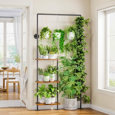 Bamworld Hanging Plant Stand Indoor, Large Metal Plant Shelf, Tall Plant Holder for Multiple Plant, Heavy Duty Flower Pot Stand for Living Room Bedroom Balcony Garden Patio
