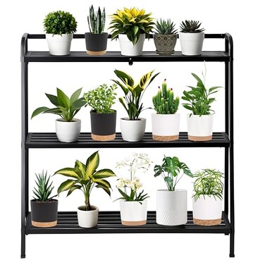 DHYGOTFUR Versatile 3-Tier Metal Plant Stand, Waterproof and Rust-resistant, Heavy-duty Flower Pot Holder for Indoor/Outdoor Use - Adds Elegance to Garden and Home Decor, Black