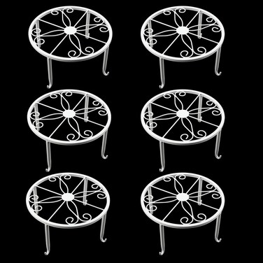 MAHIONG 6 Pack 9.45 x 5.12 Inch White Metal Plant Stands for Flower Pots, Retro Style Heavy Duty Potted Holder, Indoor Outdoor Metal Rustproof Iron Garden Container Round Support Rack for Planter