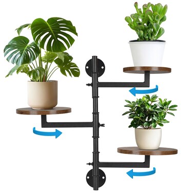 YENGOTH Wooden Rotatable Window Sill Plant Stand, 3 Tier Wall Plant Stand, 180 Degree Rotating Plant Stand, Mid-Century Wooden Style Plant Stand for Indoor and Outdoor Decoration (black)