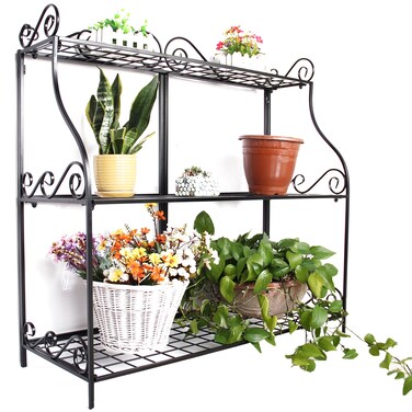 VERGOODR Large Flower Stand Plant Display Freestanding Metal Scrollwork Design Foldable 3-Tier Big Storage rack Home Organizer Display Rack Book Shelf