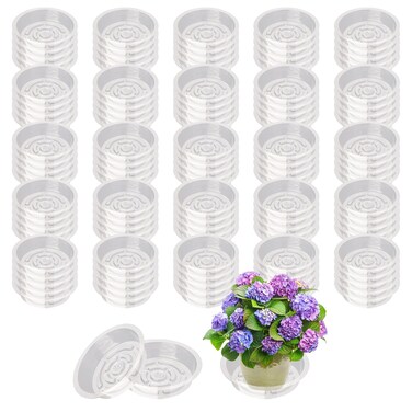 Hyuetrsa Plastic Plant Saucers 100 Pack of 6 Inch Clear Plant Water Trays Durable Plastic Flower Pot Saucers Plant Drip Trays Suitable for Indoor and Outdoor Plants&iuml;&frac14;&circ;Clear&iuml;&frac14;&permil;