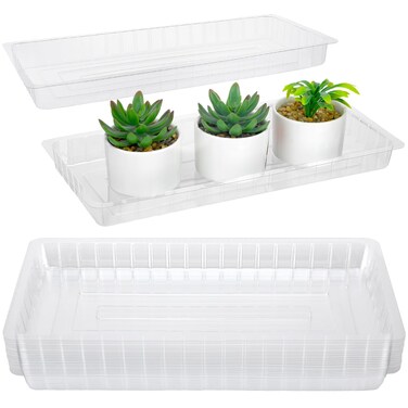 SiliFine 20 Pcs Clear Plastic Plant Saucer Rectangular Plant Drip Trays Transparent Thick Heavy Duty Plastic Liners for Planters for Indoors Outdoors Flower Pots Window Sills Window Shelf, 14" x 6