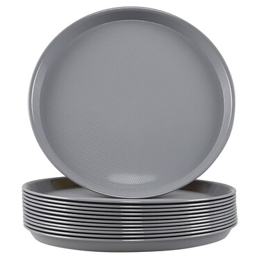 Rinboat 12 Pcs Round Restaurant Serving Trays, Food Meals Server Trays, Cafeteria Food Trays, Plastic, 13.5 Inches, Gray