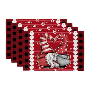 GEEORY Valentine's Day Placemats 12x18 Inch, Red Hearts Gnomes Striped Farmhouse Holiday Kitchen Dining Table Decoration for Indoor Outdoor Dinner Party D&Atilde;&copy;cor GP106-18