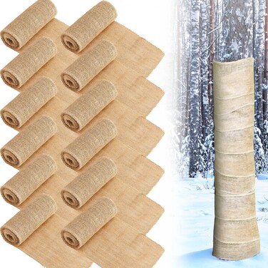Newwiee 12 Rolls Natural Burlap Tree Wrap 5.9 x 11.5' Winter Tree Protector Wraps Garden Tree Trunk Guard Plant Wrap Shrub Plants Antifreeze Bandage Wraps for Keep Plant Warm and Moisturizing