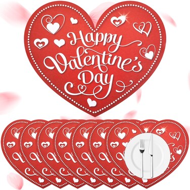 Resurhang 100 Pack Disposable Valentine's Day Paper Place Mats 11 x 13 Inch Valentine Red Heart Shaped Place Mat Disposable Heart Paper Placemats for Valentine's Day Home Wedding Holiday Table Setting