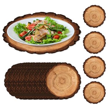 Wooden Slice Paper Place Mats Set of 24,13.5" Round Rustic Brown Wood Slices Charger Place Mat for Farmhouse Tan Table Setting Summer Spring Fall Winter Wedding Dinner Party Decor