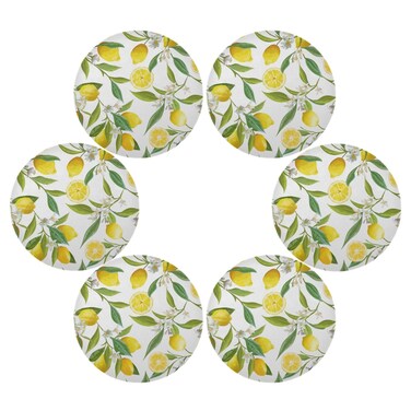 senya Lemon Flowers Round Placemats Set of 6 for Dining Table Heat Insulation Non-Slip Washable Place mats