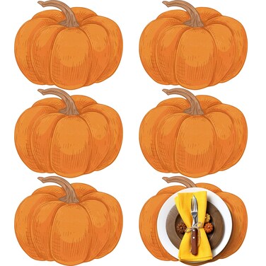 Remerry 6 Pcs 11.81in Leather Pumpkin Placemats Fall Pumpkin Table Mats Halloween Thanksgiving Place Mats Reversible Autumn Washable Mat Heat Resistant Waterproof Placemats for Thanksgiving Day Dining
