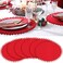 Windkream 6 Pcs Red Placemats with Fluffy Balls Rustic Round Table Mats 15 Inch Burlap Round Placemats for Dining Kitchen Wedding Christmas Parties(Red)