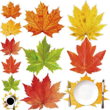 Qyeahkj 72pcs Fall Leaf Placemats Thanksgiving Paper Place Mats Decorations Disposable Fall Maple Leaves Orange Paper Table Mat Coasters for Thanksgiving Autumn Dinner Party Decors Supplies