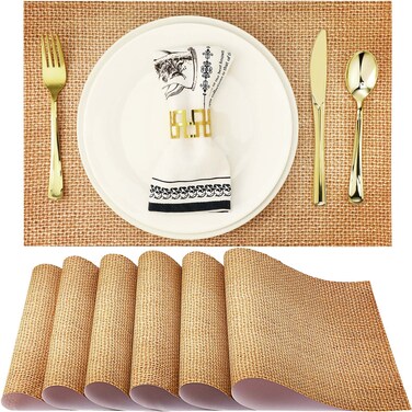 150 Pcs Disposable Burlap Printed Paper Place Mats 11 x 17 Inch Natural Brown Chargers Placemat Rectangle Rustic Placemat for Country Farmhouse Tan Table Setting Mat Kitchen Dinner Party Decorations