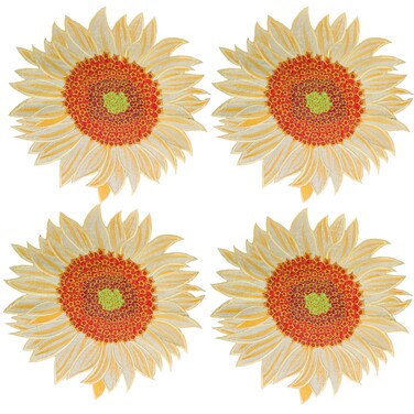 LeLehome 4PCS Sunflower Placemats Dining Doily Table Decoration Table Mats, Embroidery Summer Floral Dinner Party Home Kitchen Decor