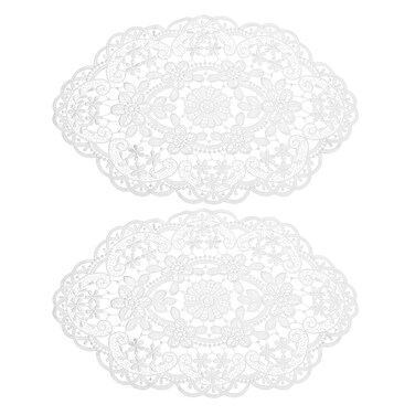 uxcell 2Pack Retro Lace Placemat 12x18-in Oval Embroidered Table Place Mats French Crochet Doilies Coasters Cup Mat for Home Wedding, White