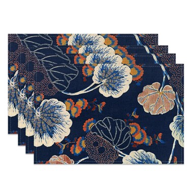 Japanese Placemats Set of 4 for Table Decor,18x12 Inch Abstract Asian Oriental Table Mats for Party Kitchen Dining Table Linen