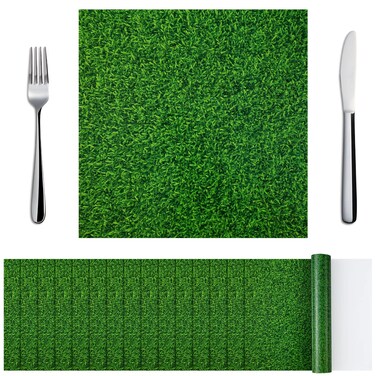 Yinder 50 Pcs Disposable Paper Grass Mat Square Fake Grass Placemats Green Grass Print Paper Placemats for Farmhouse Garden Celebration Indoor Outdoor Softball Golf Party Decor, 11.8 x 11.8 Inch