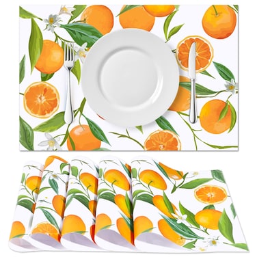 45 Pack Disposable Paper Placemats Orange Paper Table Mats Disposable Placemats for Dining Table Citrus Tangerine Orange Place Mats Rectangle Summer Fruit Place Mat Floral Table Mat, 11 x 17 Inch