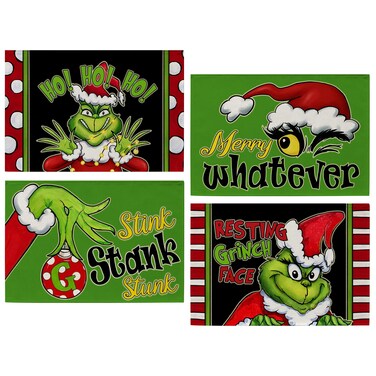 Seliem Christmas Merry Whatever Placemats Set of 4, Xmas Stink Stank Stunk Dining Table Place Mats Home Kitchen Decor, HO Resting Face Winter Holiday Decoration 12 x 18 Inch