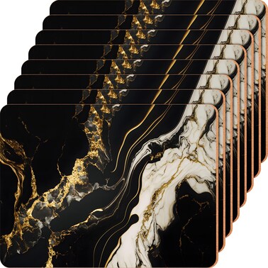 Singhoow Set of 8 Black Heat Resistant Cork Placemats for Kitchen and Dining Tables 16 x 12'' Hard Placemats Thick Cork Backed Easy Clean Table Mats Party Supply