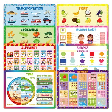 8 Pcs Educational Preschool Placemat Set for Toddler and Kids Back to School Reusable Washable Placemats for Dining Table Plastic Mats for Nursery Kindergarten Homeschool Classroom