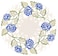 Embroidered Victorian Blue Rose with Green Cut Work on Ivory Doily, Placemat (15 Inch Round)