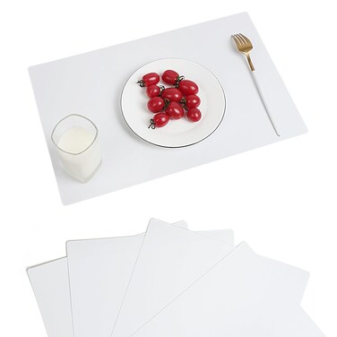 Jsenvpon PP Plastic White Placemats Set of 4 Easy Clean Washable Table Mats for Indoor Outdoor Heat Resistant Placemat Rectangular Wipeable Place mats (4, White)