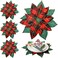 4 Pieces Christmas Placemats Poinsettia Shaped Table Top Decoration Holiday Table Mats Placemats Red with Green Embroidered Poinsettia Mats for Dining Table Holiday Xmas Party Decoration