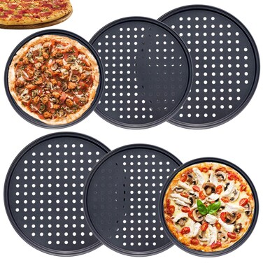RHBLME 6 PACK Pizza Pan with Holes, Nonstick Pizza Pan Carbon Steel Pizza Pan for Oven, 9 Inches 11 Inches 12 Inches Bakeware Pizza Tray Pizza Pans for Restaurant Kitchen