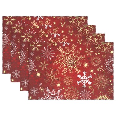 WIHVE Placemat Set of 6, Christmas Red Gold Snowflake Table Placemats for Kitchen Dining Table Decoration