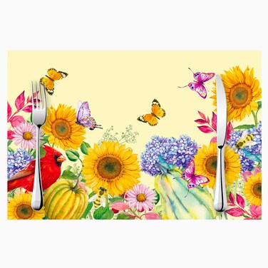Fall Sunflower Butterfly placemats Set of 4, PVC Waterproof Table mats, Washable placemats, for Festive Party Kitchen Table Decoration