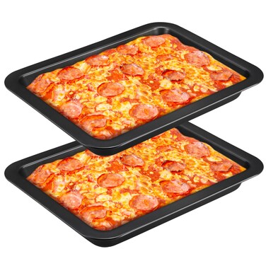 FoldTier 2 Pcs Grandma Style Pizza Pan 16 x 12 x 2 Inch Detroit Style Pizza Pan Hard Rectangular Deep Pizza Pans Non Stick Pre Seasoned Sicilian Style Pizza Tray for Bakeware Kitchenware