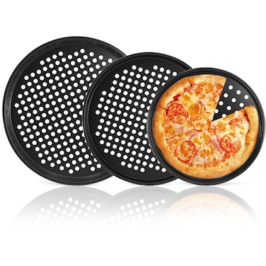 KANIXUM 3 Packs Pizza Pan with Holes, Nonstick Pizza Pans, Oven Round Pizza Crisper Tray, Baking Tray for Home Restaurant, Seamless (9/11/12 Inch)