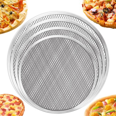 ABuff Pizza Screen, 4 Pack Seamless Aluminum Pizza Pan With Holes, Non Stick Commercial Grade Pizza Baking Screen Round Pizza Trays for Oven, 9 inch, 10 inch, 12 inch and 13 inch
