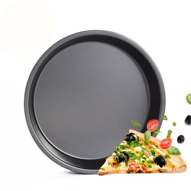 AKOAK 8" Pizza Pan, Non-Stick Pizza Pan, Round Pizza Pan for Oven, Reusable Heavy Duty Carbon Steel Pizza Pan, Black