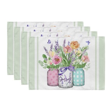 GEEORY Flower Vase Spring Placemats 12x18 Inch Set of 4 Green Summer Table mats Farmhouse Rustic Holiday Kitchen Dining Decoration for Indoor Outdoor Dinner Party D&Atilde;&copy;cor GP022