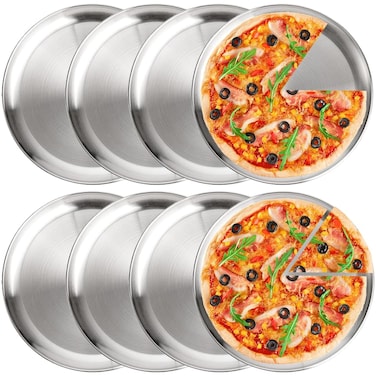Voittozege 8 Pack Stainless Steel Pizza Pan 12inch Pizza Pans Bulk Round Bakeware Pizza Trays Non-Stick Pizza Pans Tray Reusable Tray Round Pizza for Oven Baking Home Kitchen Restaurant
