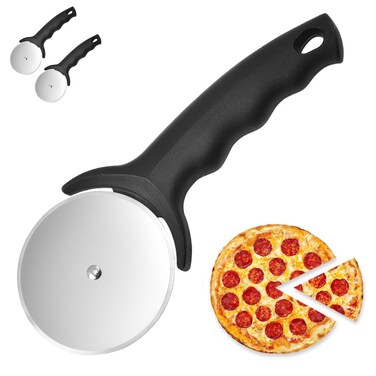YuanYouTong Pizza Cutter Wheel with Protective Blade Cover, 2 Pack Black Stainless Steel Pizza Cutter with Sharp Blade, Pizza Slicer, for Cutting Through Pizzas, Crusts, Pies and More, Dishwasher Safe