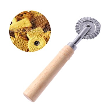 Pastry Wheel Cutter,Pasta Cutter Wheel with Long Wooden Handle,Zinc Alloy Dough Ravioli Cutter Wheel with Roller,Pizza Cutter Wheel Dumpling Lace Making for Home and Kitchen