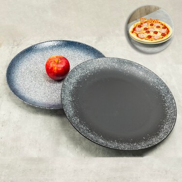 2pcs 12'' Ceramic Pizza Pan Stone for 12'' Pizza Fine Procelain Big Large Round Plate Serving Tray Dish Platter for Pie Cookie Oven Baking and Cooking PAN12-BLLY-2PC