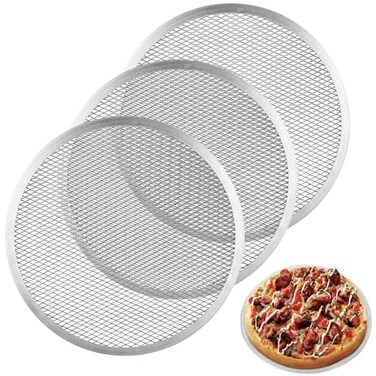 WOPPLXY 3 Pcs 12 Inch Pizza Screen, Restaurant-Grade Aluminum Alloy Pizza Baking Screen, Seamless Round Pizza Screen Non Stick Mesh Net Baking Tray Cookware Kitchen Tool For Oven, BBQ