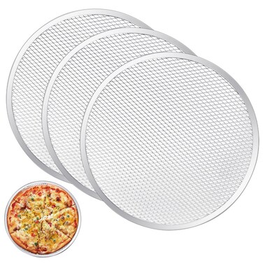Boocalny 3 Pack Pizza Screen, 12 Inch Pizza Baking Screen, Aluminum Alloy Restaurant Grade Baking Screen for Oven, Round Pizza Crisper Tray, Pizza Mesh Baking Tray for Home Kitchen, BBQ, Seamless