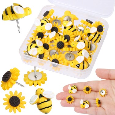CCOZN Sunflower Bee Push Pins, Thumb Tacks Decorative Push Pins Cork Board Pins for Bulletin Board Photos Wall Office Decorations Supplies