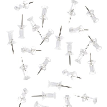 Pins &amp; Tacks, Push Pins Tacks, Clear Plastic Head, Steel Point, Standard Clear Thumb Tacks Steel Point and Clear Plastic Head, 200-Count