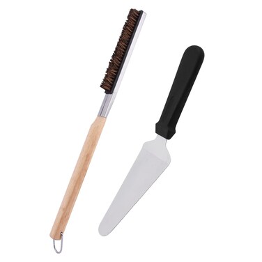 Jaeskeclip 2Pcs Professional Pizza Oven Brush,Grill BBQ with Spatula Pizza Cutter,53cm Copper Wire Pizza Stone Cleaning Brush, Brass Bristles for Pizza Oven,Outdoor Pizza Oven Accessories(Silver)