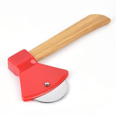 DURABOARD Funny &amp; Cool Axe Pizza Cutter - Unique Men Dad Tool With Steel &ETH;&iexcl;ircular Saw, Plastic Cover for Wheel Blade Knife &amp; Bamboo Handle - Cute Kitchen Gadgets Nonstick Stuff Slicer Accessories