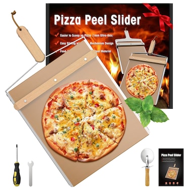 Non-stick Sliding Pizza Peel Great For Beginners,large Pizza Peel Metal Sliding Tray 22&acirc;&euro; X 13&acirc;&euro; Making 10-16 Inch,pizza Boards 5.5" Handle Detachable Transfers Pizza Pie,Free Pizza Cutter Wheel