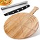 Pickmesh Pizza Cutter and Round Serving Board Gift Set 16 Inch Paddle Cutting Board with Handle Stainless Steel Food Slicer Acacia Wooden Pizza Board with Engraved Sizes for Baking, Vegetable, Cheese